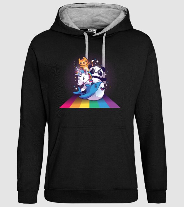 Animale drăguțe cu curcubeu model negru pe tricou