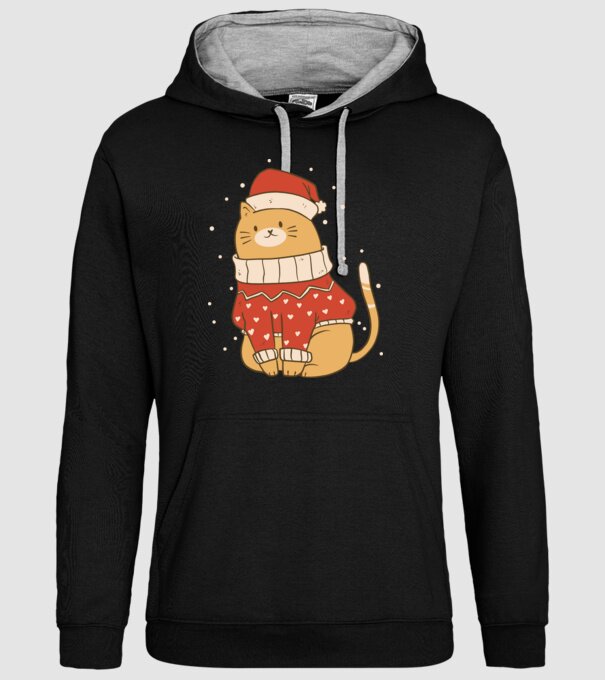 Pisică drăguță de Crăciun model negru pe tricou