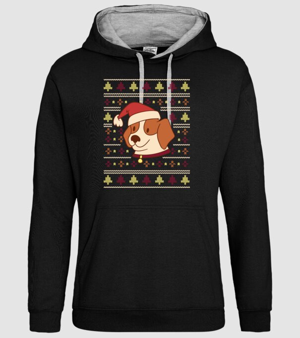 Pulover urât de Crăciun cu cățeluș drăguț model negru pe tricou