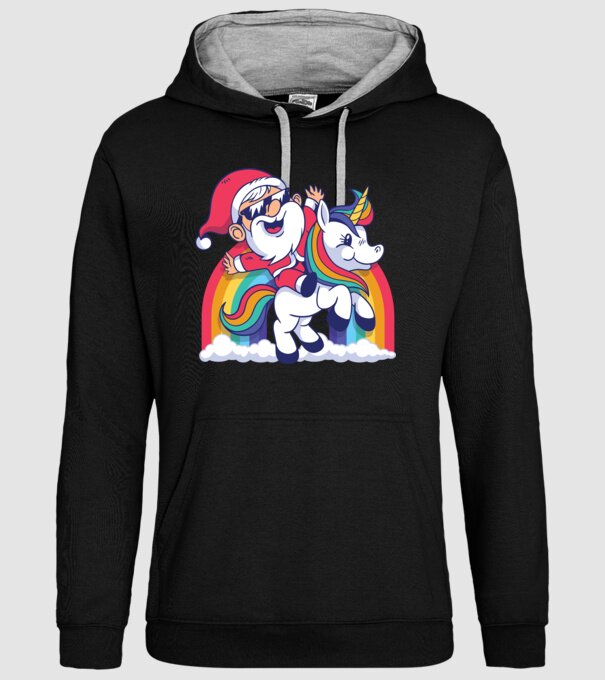 Moș Crăciun Drăguț Unicorn tricou model negru pe tricou
