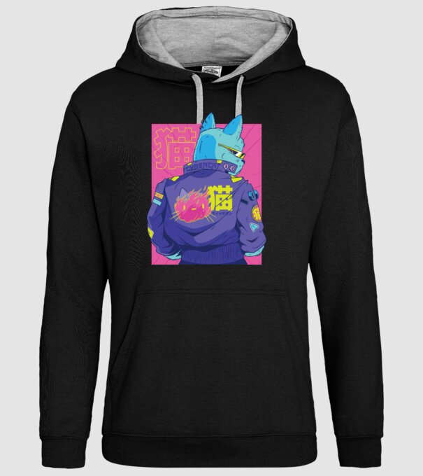 Pisică Cyberpunk model negru pe tricou