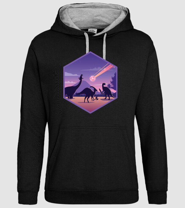 Dinozaur Meteor model negru pe tricou