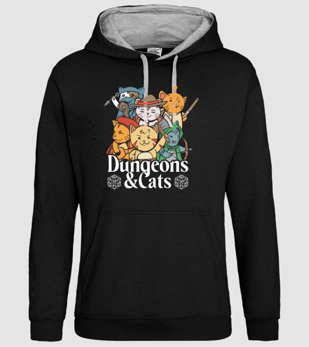 Dungeons and Cats - Joc de rol cu pisici model negru pe tricou