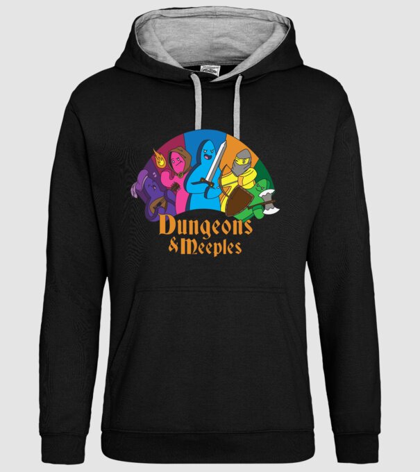 Dungeons Meeples model negru pe tricou