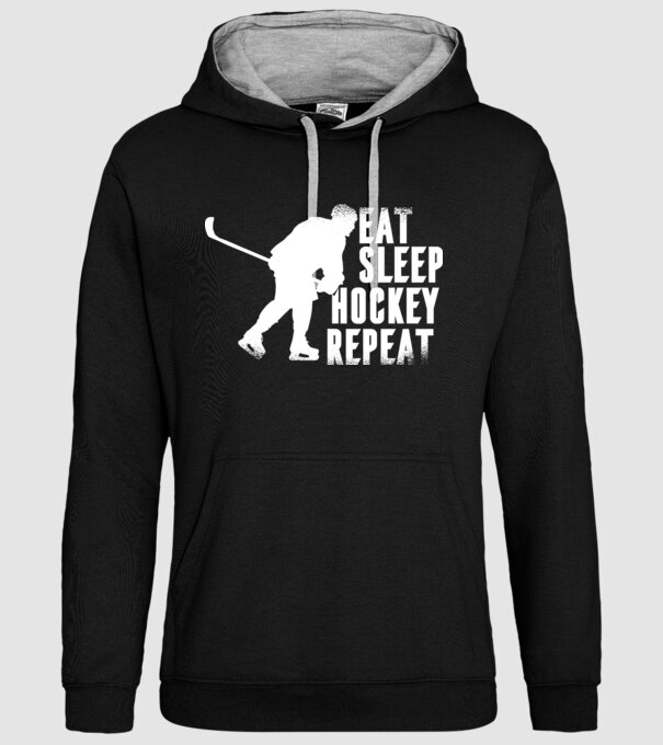 Eat Sleep Hockey Repeat model negru pe tricou