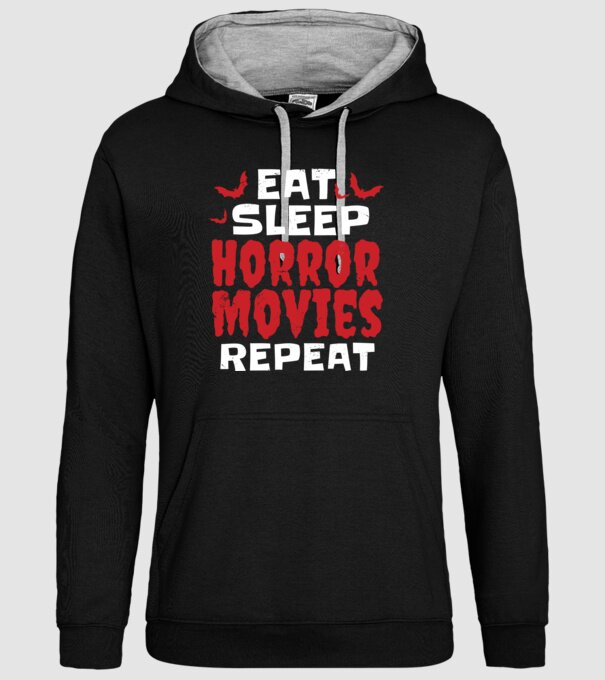 Eat Sleep Horror Movies Repeat model negru pe tricou