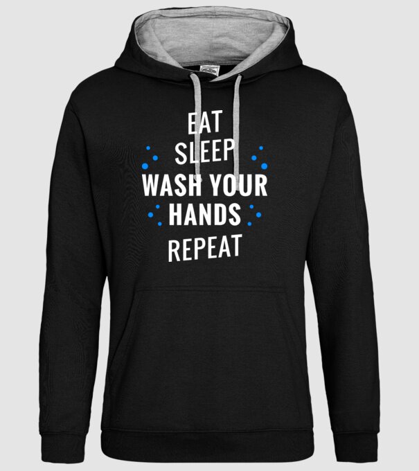 Eat sleep wash your hands repeat model negru pe tricou