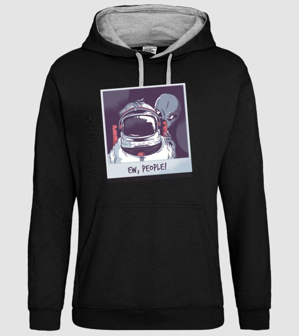 Ew, Oameni - Astronaut cu extraterestru model negru pe tricou