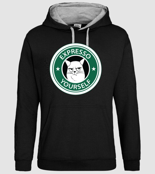 Expresso Yourself tricou Pisică cu cafea model negru pe tricou