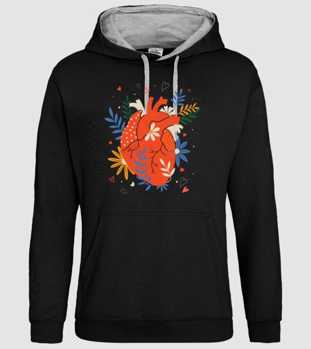 Inimă Floral model negru pe tricou