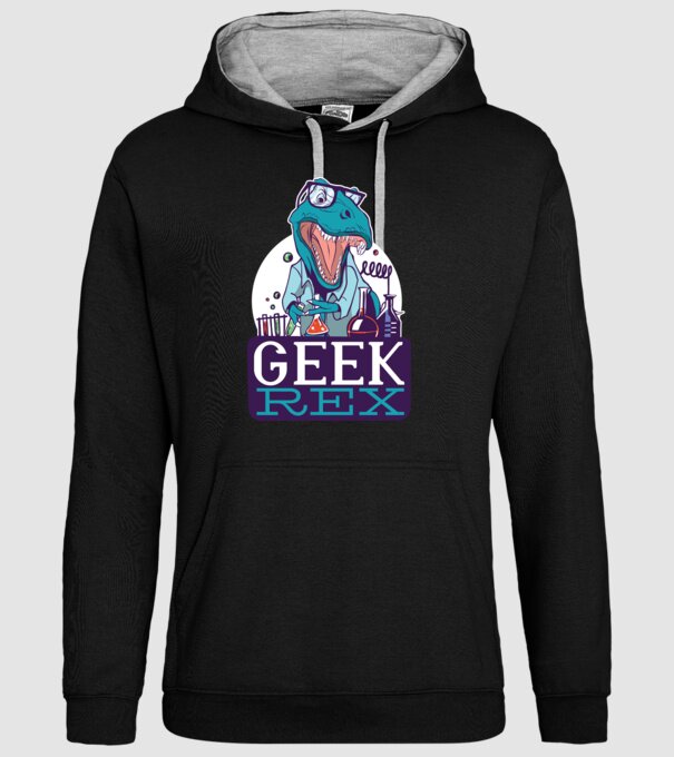 Geek Rex dinozaur tricou model negru pe tricou