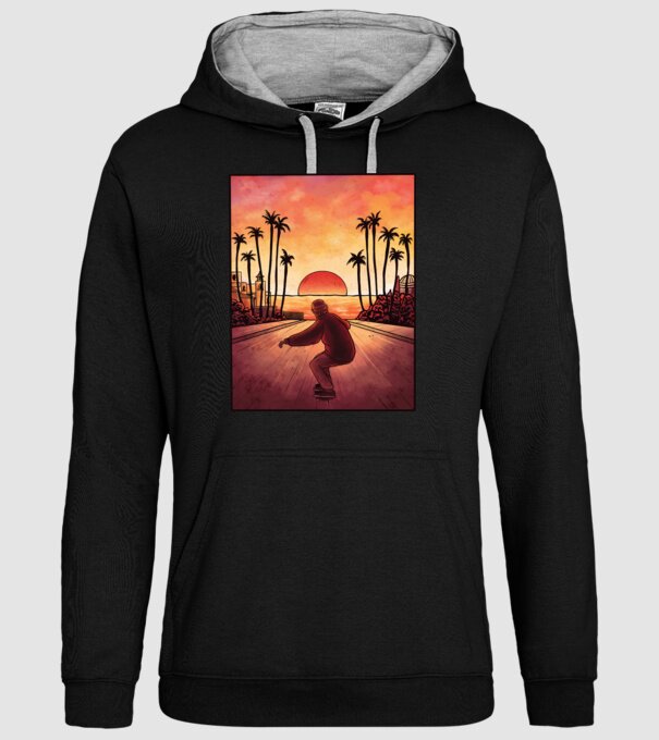 Apus de soare Skateborder model negru pe tricou