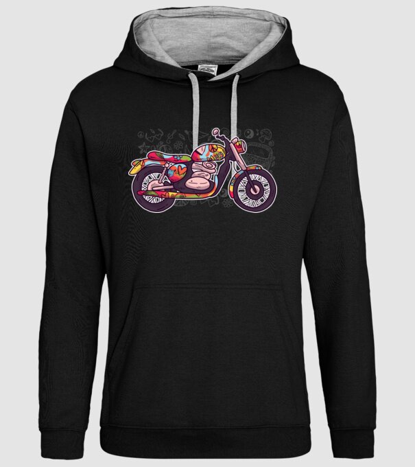 Motociclist Hippi model negru pe tricou