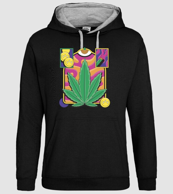 Hippy Cannabis model negru pe tricou