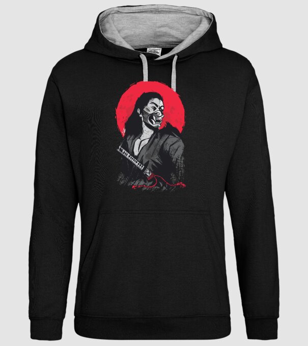 Războinic japonez model negru pe tricou