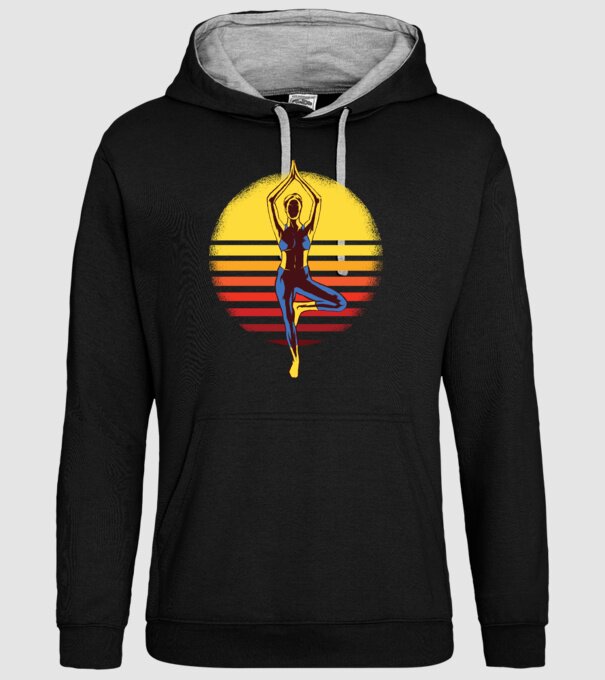 Retro yoga model negru pe tricou