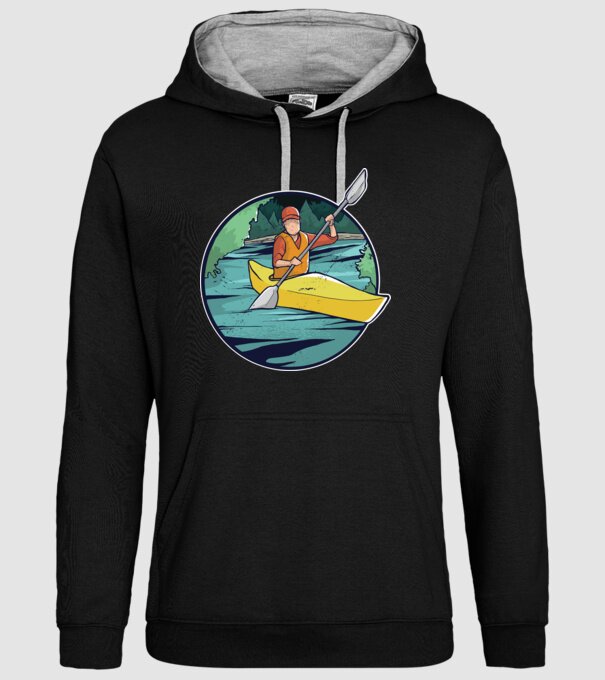 Caiac-canoe model negru pe tricou