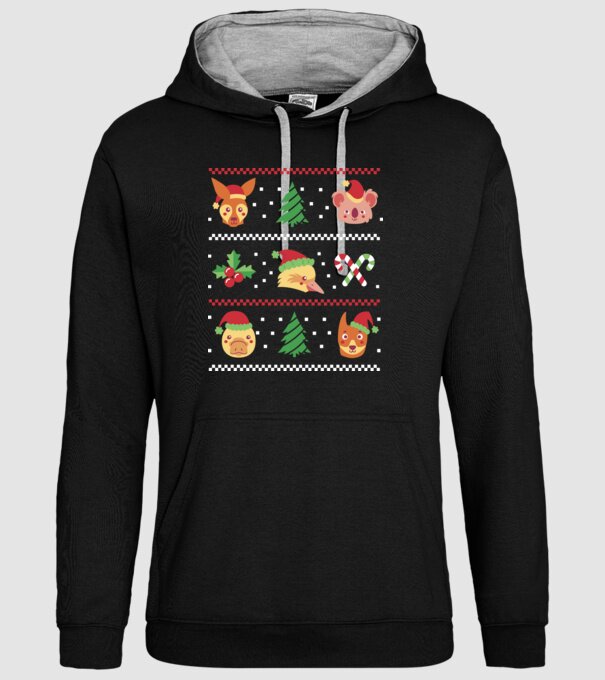 Pulover urât Animale de Crăciun model negru pe tricou