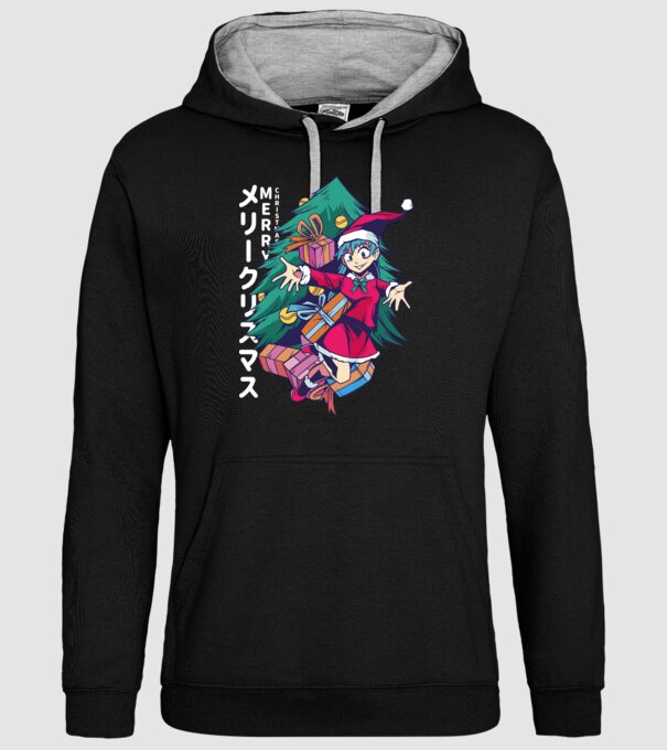 Anime Crăciun model negru pe tricou