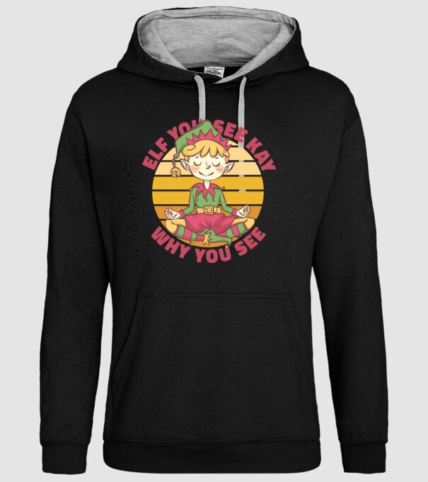Yoga Elf Crăciun model negru pe tricou