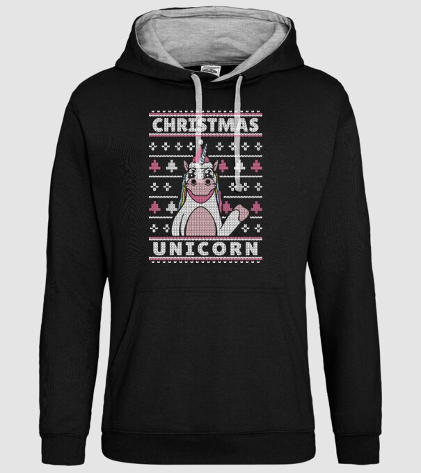Unicorn de Crăciun pulover urât model negru pe tricou