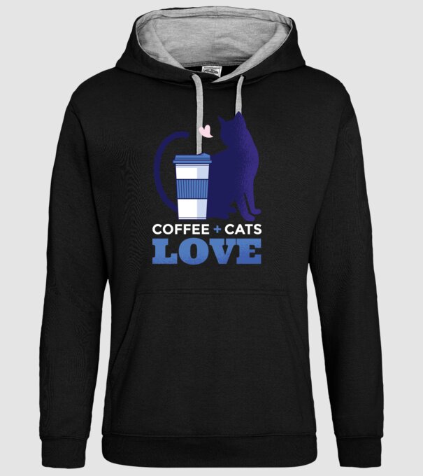 Cafea + Pisici = dragoste model negru pe tricou