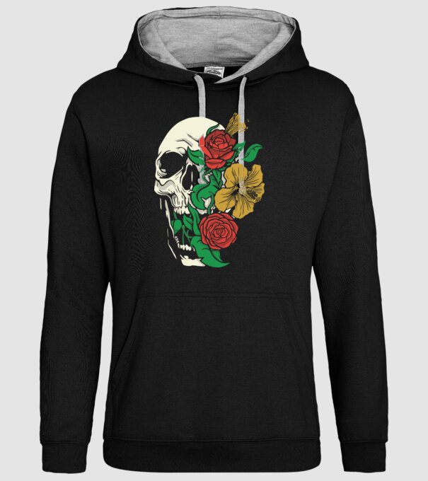 Trandafir craniu model negru pe tricou