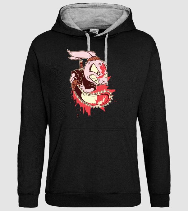 Iepuraș cu drujbă model negru pe tricou