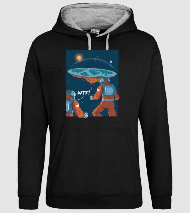 Astronaut Pământ plat model negru pe tricou