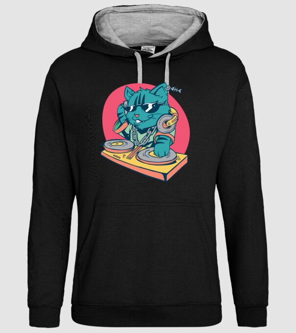 Pisică DJ model negru pe tricou