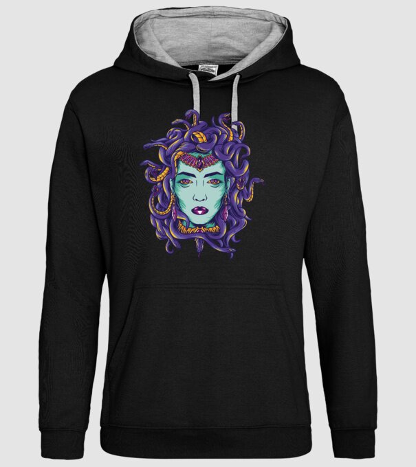 Cap de meduză model negru pe tricou