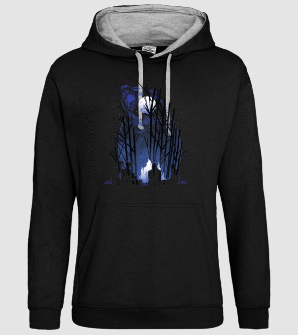 Urs în pădure noaptea model negru pe tricou