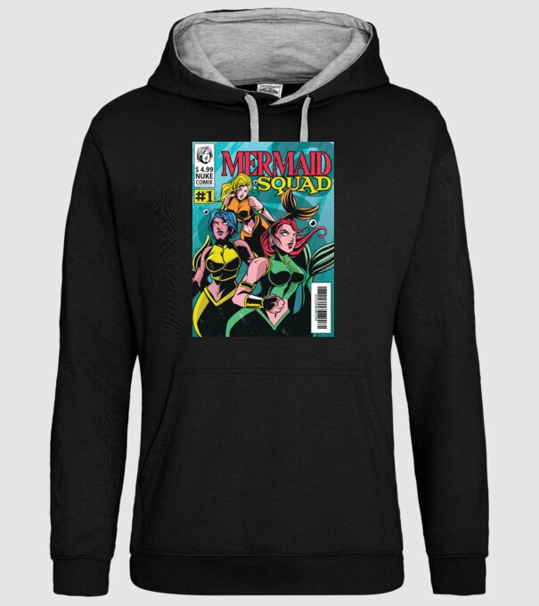 benzi desenate Mermaid Squad model negru pe tricou