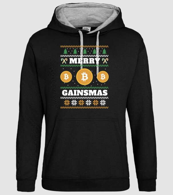 Merry Gainmas Bitcoin tricou cu pulovăr urât model negru pe tricou