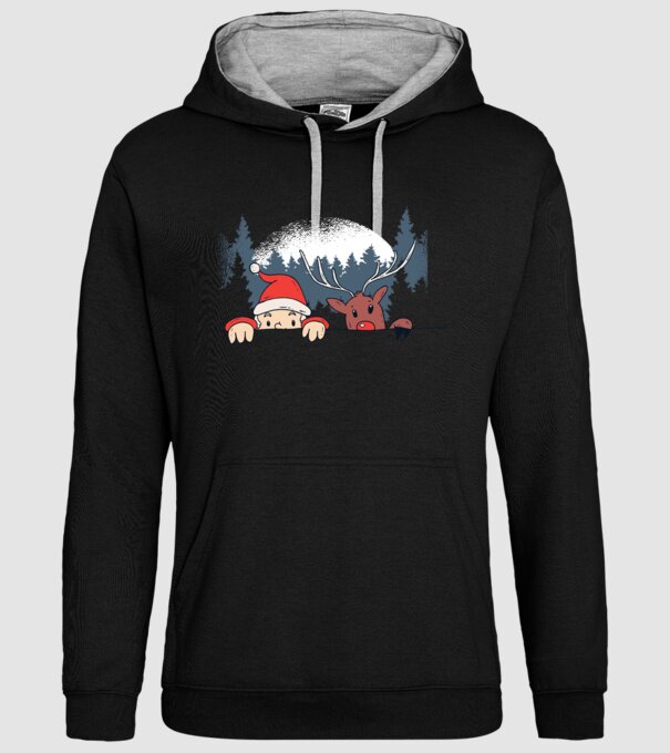 Moș Crăciun și Rudolf trag cu ochiul model negru pe tricou