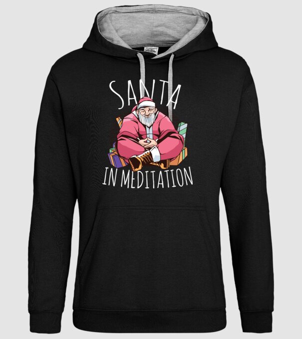 Tricou de Crăciun Moș Crăciun meditație model negru pe tricou