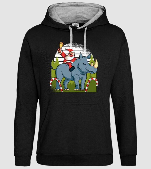 Moș Crăciun pe Rinocer model negru pe tricou