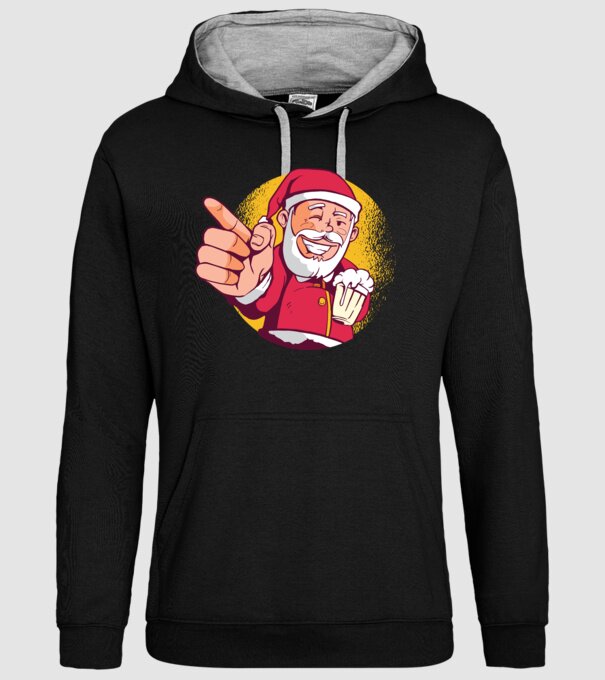 Moș Crăciun cu bere tricou model negru pe tricou