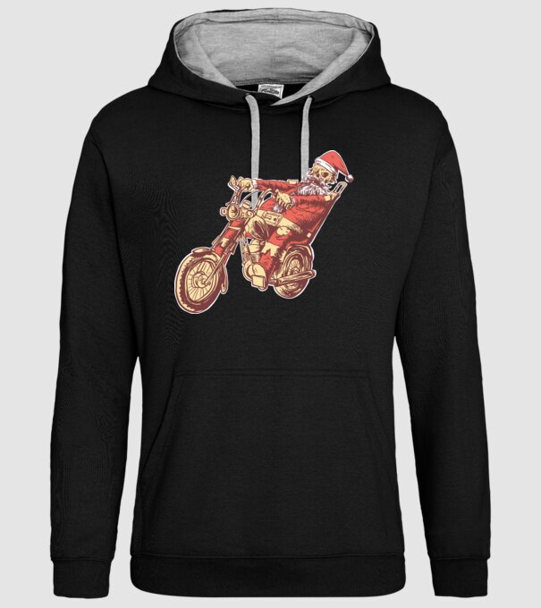 Moș Crăciun Motociclist model negru pe tricou