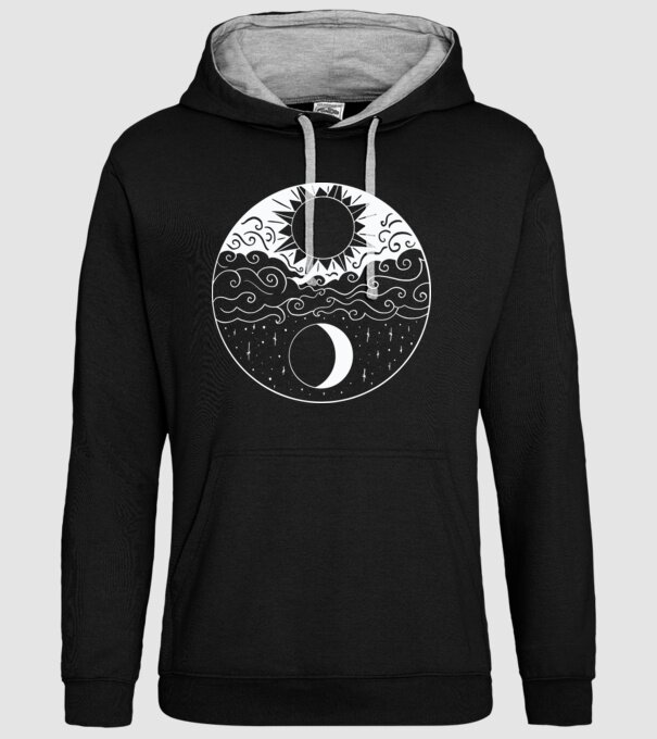 Soare și Lună Jin Jang model negru pe tricou