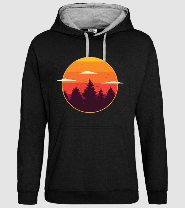 Apus de soare în pădure model negru pe tricou