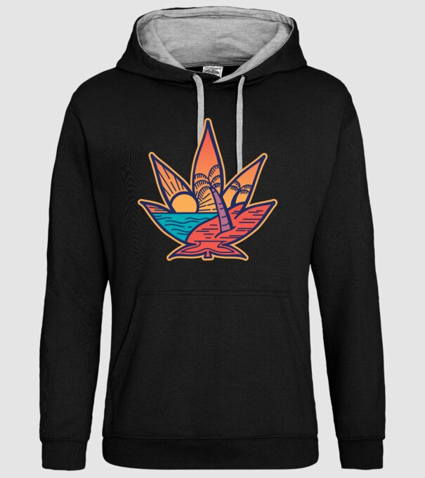 Apus de soare Frunză de marijuana model negru pe tricou
