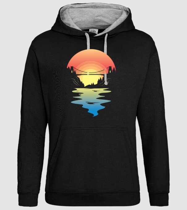 Peisaj apus de soare model negru pe tricou