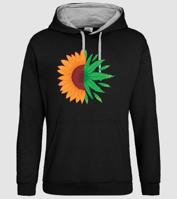 Floarea-soarelui Cannabis model negru pe tricou