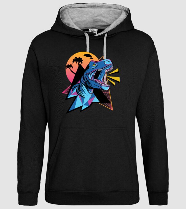 Tricou Neon dinozaur retro model negru pe tricou