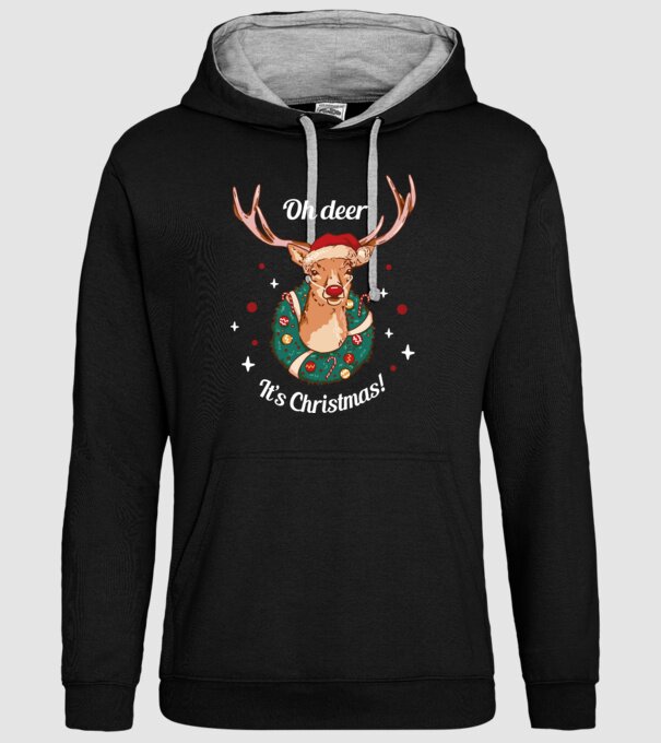 Oh deer, Christmas is here model negru pe tricou