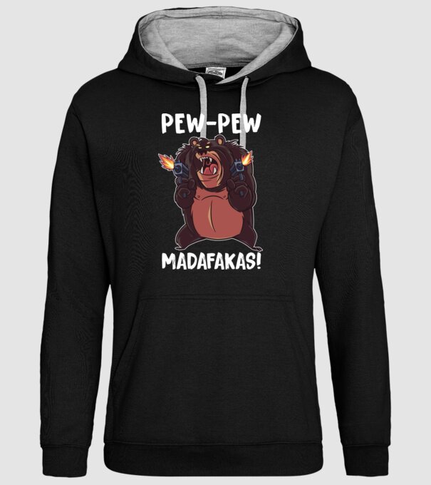 Pew Pew Pew Madafakas Urs model negru pe tricou