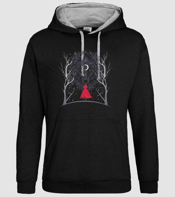 Scufița Roșie și Lupul noaptea tricou model negru pe tricou