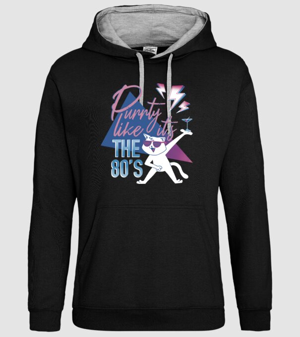 'Purrty Like it''s the 80''s' model negru pe tricou