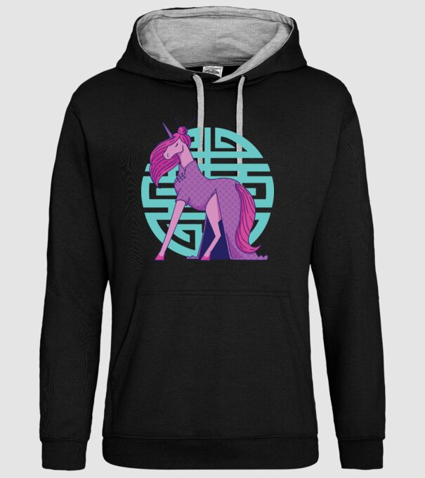 Qipao unicorn model negru pe tricou